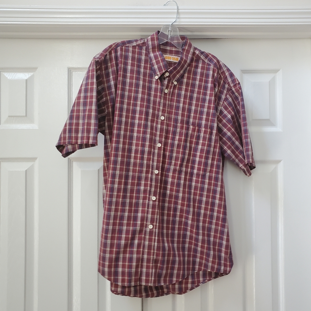 Maufish Burgundy Navy Plaid Shirt Large